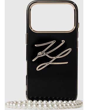 KARL LAGERFELD Autograph Faux-Pearl Strap Iphone 17 Pro Case - Black