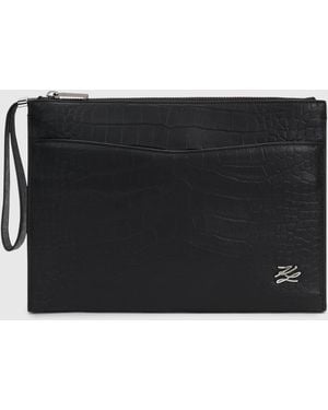 KARL LAGERFELD K/Croc Leather Pouch - Black