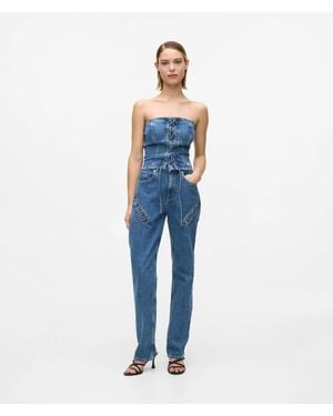 KL Jeans Tie Detail High-Rise Straight Jeans - Blue