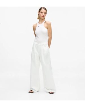 KL Jeans Pleated Low-Rise Wide-Leg Jeans - White