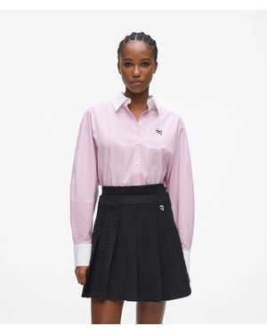 KARL LAGERFELD Contrast-Collar Ikon Stripe Shirt - Pink