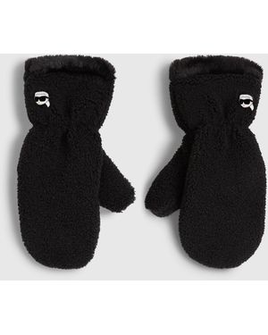 KARL LAGERFELD Ikon Faux-Shearling Mittens - Black