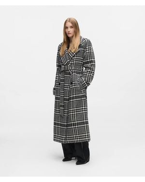 KARL LAGERFELD Houndstooth Long Wool-Blend Coat - Multicolour