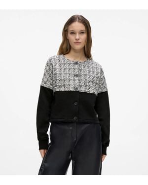 KARL LAGERFELD Bouclé Panel Jersey Cardigan - Grey