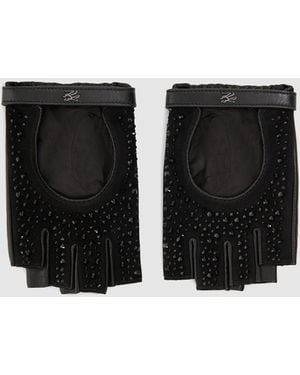 Karl Lagerfeld K/Autograph Rhinestone Fingerless Gloves - Black