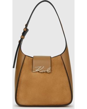 KARL LAGERFELD K/Signature Suede Hobo Bag - Brown