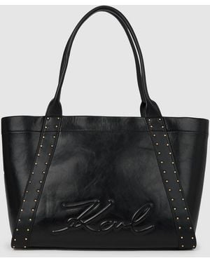 KARL LAGERFELD K/Ville Medium Studded Tote Bag - Black