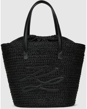 KARL LAGERFELD Autograph Raffia Beach Bag - Black