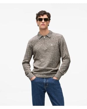 KARL LAGERFELD Long-Sleeved Zip Polo Shirt - Grey