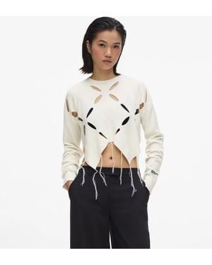 KL Jeans Haut Tricoté À Motif Argyle Avec Découpes, Femme, Taille - Blanc