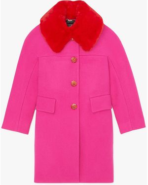 Kate Spade Faux Fur Wool Coat - Pink