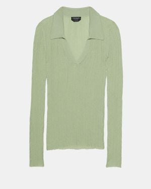Kate Spade Sheer Long Sleeve Ribbed Polo - Green