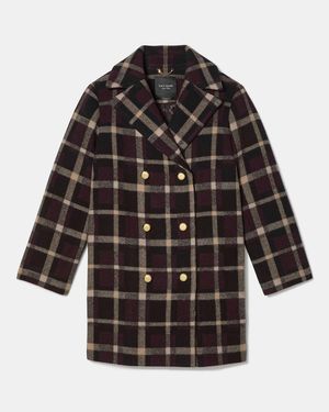 Kate Spade Plaid Double Breasted Coat - Black