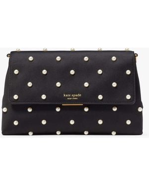 Kate Spade Grace Pearl Embellished Satin Clutch - Black