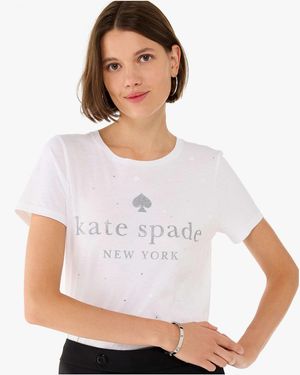 Kate Spade Glitter Embellished T-Shirt Mit Logo - Weiß