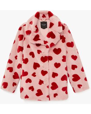 Kate Spade Sweet Hearts Faux Fur Coat - Red