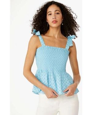 Kate Spade Embroidered Smocked Top - Black