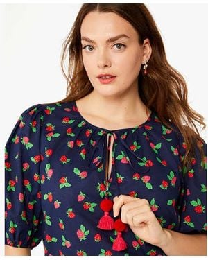 Kate Spade Tossed Strawberry Puff Sleeve Top - Blue