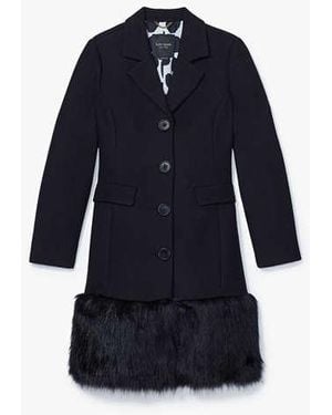Kate Spade Faux Fur Hem Wool Coat - Blue