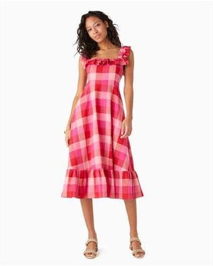 Kate Spade Picnic Woven Ruffle Midi Dress, Deep Hibiscus - Red