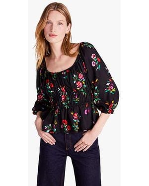 Kate Spade Autumn Floral Long-Sleeve Riviera Top - Black