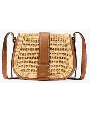 Kate Spade Nouveau Straw Mini Saddle Bag, Cavern Clay - Black