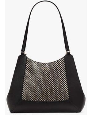 Kate Spade Lena Straw Triple Compartment Shoulder Bag - Black