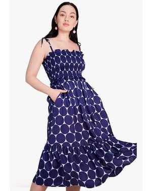 Kate Spade Joy Dot Silk Twill Smocked Dress - Blue
