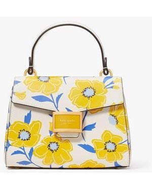 Kate Spade Katy Sunshine Floral Textured Leather Small Top-Handle Bag, Cream - Black