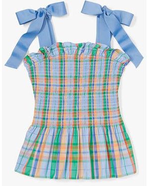 Kate Spade Sunshine Madras Smocked Top - Blue