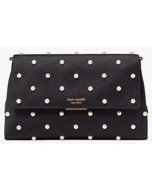 Kate Spade Grace Pearl Embellished Satin Clutch - Black