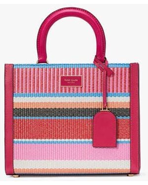 Kate Spade Manhattan Striped Woven Straw Small Tote, Wild Raspberry - Black