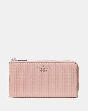 Kate Spade Outlet Shiny Quilted Large Slim L-Zip Wallet - Pink