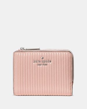 Kate Spade Outlet Shiny Quilted Small L-Zip Wallet - Pink