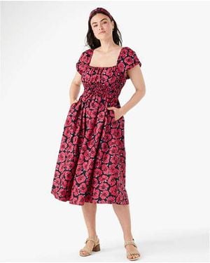 Kate Spade Poppy Toss Square-Neck Midi Dress - Red