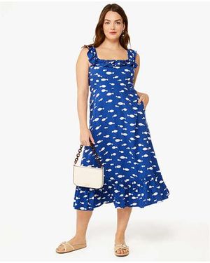 Kate Spade Graphic Fish Ruffle Midi Dress - Blue