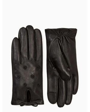 Kate Spade Embroidery Dot Leather Gloves - Black