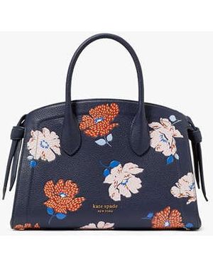 Kate Spade Knott Dotty Floral Embossed Medium Zip-Top Satchel, Parisian - Blue