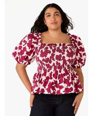 Kate Spade Rosy Florets Puff-Sleeve Top - Red