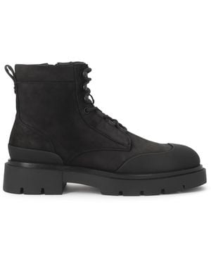 Kazar Schwarze Flache Nubuk-Schnürstiefel Mit Gummierten Zehen