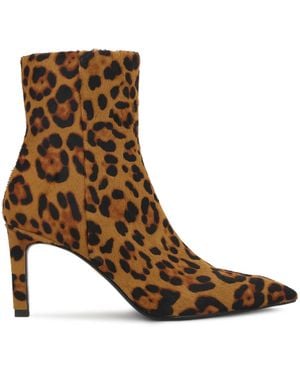 Kazar Bottines En Cuir Avec Finition En Poils Naturels Et Imprimé Animalier - Marron