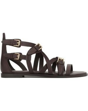 Kazar Sandalias De Piel Marrón Estilo Gladiador Con Hebillas Doradas - Blanco