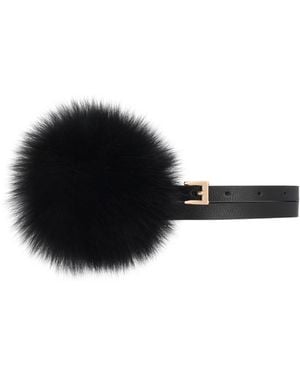 Kazar Schmaler Gürtel Aus Leder Mit Pelzpompon - Schwarz