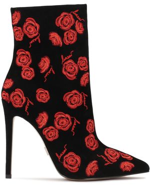 Kazar Botas De Ante Con Flores Rojas Bordadas - Rojo