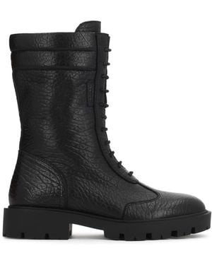 Kazar Flache Schnürstiefel Aus Leder Mit Ausgeprägter Textur Auf Einer Profilsohle - Schwarz