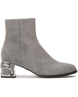Kazar Botas Grises De Ante Con Tacón Decorativo
