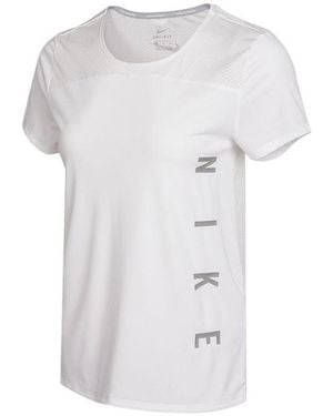 Nike (Wmns) Dri-Fit Reflective Logo Printing Quick Dry Breathable Sports Short Sleeve T-Shirt - White