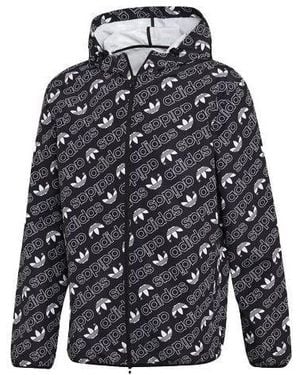 adidas Originals Full Print Athleisure Casual Sports Hooded Woven Windproof Outdoor Jacket - Blue