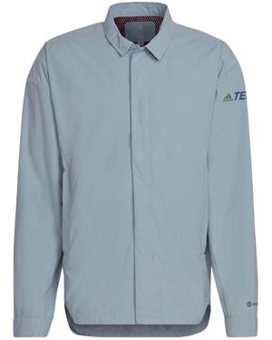 adidas Terrex C Myshelter W.R Colorful Logo Stripe Printing Lapel Jacket - Blue