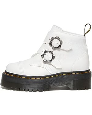 Dr. Martens (Wmns) Dr.Martens Devon Flower Buckle Leather Platform Boots - White